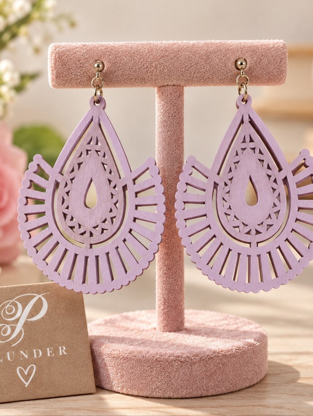 Plunder Lavender Wooden Filigree Teardrop Earrings – 3” – NWT